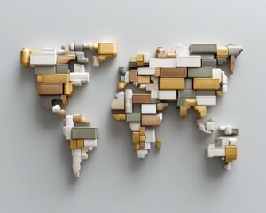 Leinwandbilder - Modern geopolitics world map made from shipping containers in neutral tones illustrating global trade networks and supply chain complexity for business innovation