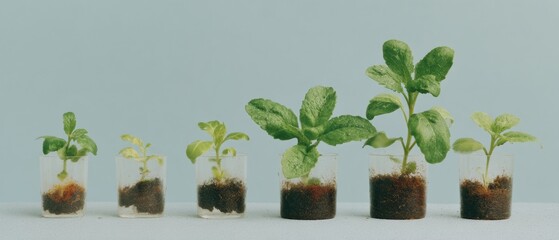 Poster - Sustainable Biotechnology Seedlings in Transparent Lab Containers Showing Growth Stages for Agricultural Innovation and Crop Development Marketing
