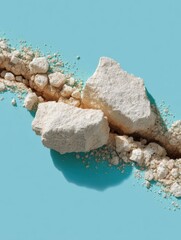 Aufkleber - Modern Disaster Recovery Concept Earthquake Damaged Concrete Wall with Jagged Edges and Debris on Blue Backdrop for Structural Safety Promotion