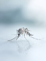 Poster - Close-up of Tiger Mosquito on Light Surface Highlighting Disease Vectors for Health Awareness Campaigns and Public Health Prevention Messaging