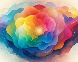 Poster - Abstract watercolor painting features a vibrant rainbow spectrum with a textured and artistic design
