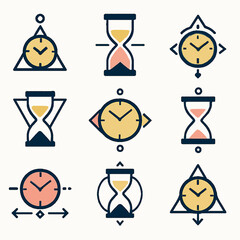 Poster - Collection of creative time management icons with clocks and hourglasses symbols