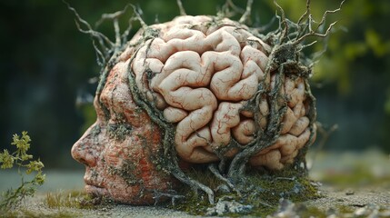 Poster - Detailed illustration of human brain highlighting neural pathways and cerebral lobes with glowing synaptic connections representing intelligence, memory processing, and cognitive function in a scienti