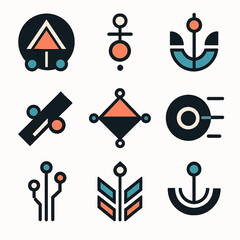 Poster - Collection of nine abstract geometric symbols with modern design elements in various colors