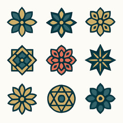 Poster - Collection of ornate floral and geometric patterns in teal, gold, and coral tones design