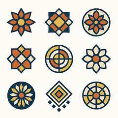 Poster - Collection of ornate geometric tile designs featuring floral and diamond shapes in warm tones