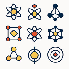 Poster - Collection of scientific and molecular structures with geometric shapes and lines
