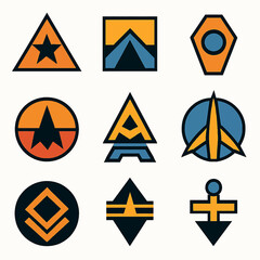Poster - Collection of stylized geometric vector emblems featuring triangles and circles design