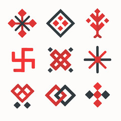 Poster - Collection of traditional folk art symbols featuring geometric shapes and patterns