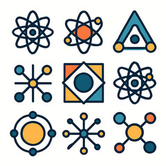 Poster - Colorful science icons and symbols set with atomic structure and molecule elements