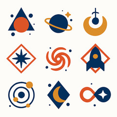 Poster - Cosmic Collection of Space Exploration Vector Icons in Retro Style Design