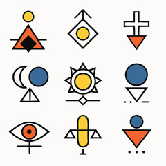 Poster - Geometric abstract symbols in vibrant colors with minimalist design elements