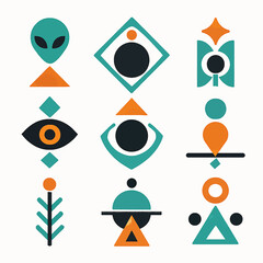 Poster - Geometric alien icons and symbols arrangement featuring abstract design elements