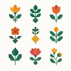 Poster - Geometric floral pattern featuring stylized blossoms and leaves in a symmetrical arrangement