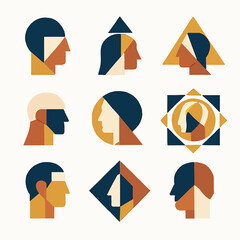 Poster - Geometric head illustrations showcase abstract modern design and diverse concepts