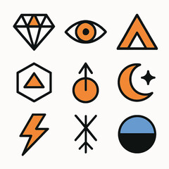 Poster - Geometric icons set featuring diamond, eye, triangle, moon and star symbols