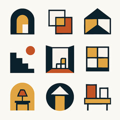 Poster - Geometric interior design elements in a modern minimalist style for home decor projects