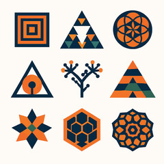 Poster - Geometric patterns in navy blue and orange create an eye catching abstract design