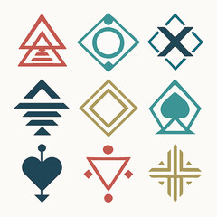 Poster - Geometric shapes collection featuring triangle, diamond, heart and cross in muted colors