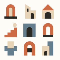 Poster - Geometric shapes creating architectural forms in a balanced composition design