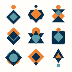 Poster - Geometric shapes in teal and orange form a patterned design for modern aesthetics