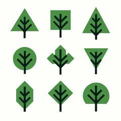 Poster - Geometric trees illustration with various shapes and stylized leaf patterns design