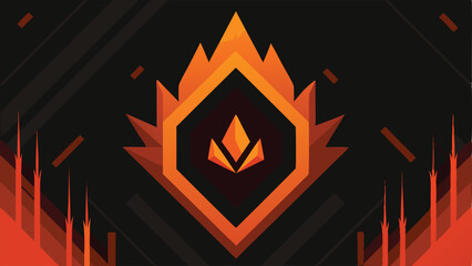 Poster - Abstract geometric design with fiery orange and black shapes for creative visuals