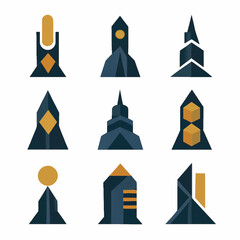 Poster - Set of abstract minimalist building logos with geometric shapes and modern design style