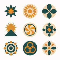 Poster - Set of geometric circular designs with stylized floral and abstract elements