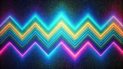 Poster - A vibrant zigzag pattern of neon lights against a dark starry background creates an abstract and futuristic design with glowing energy
