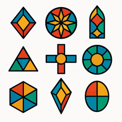 Poster - Stained glass window geometric shapes with a colorful design and black outlines