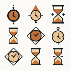 Poster - Timepieces and hourglasses set against a clean background in minimalist design