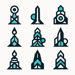 Poster - Abstract geometric building structures with teal accents, modern design elements