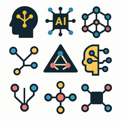 Poster - Artificial intelligence icons set featuring neural networks and machine learning concepts