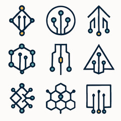 Poster - Abstract technology icons displaying circuit board and molecular structure designs