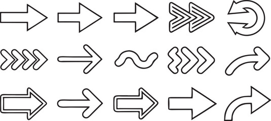 Poster - Arrow Icon Set Direction Navigation Curved Loop Pointer UI Drag Elements Line Art Vector Icons