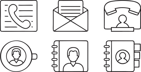 Poster - Contact Icon Set Help Center Phone Email Profile Contact Info Editable Line Art Vector Pack