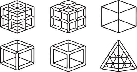 Poster - Cube Icon Set Geometry Pixel Square Blocks Modern Stack Editable Vector Line Art for UI Design