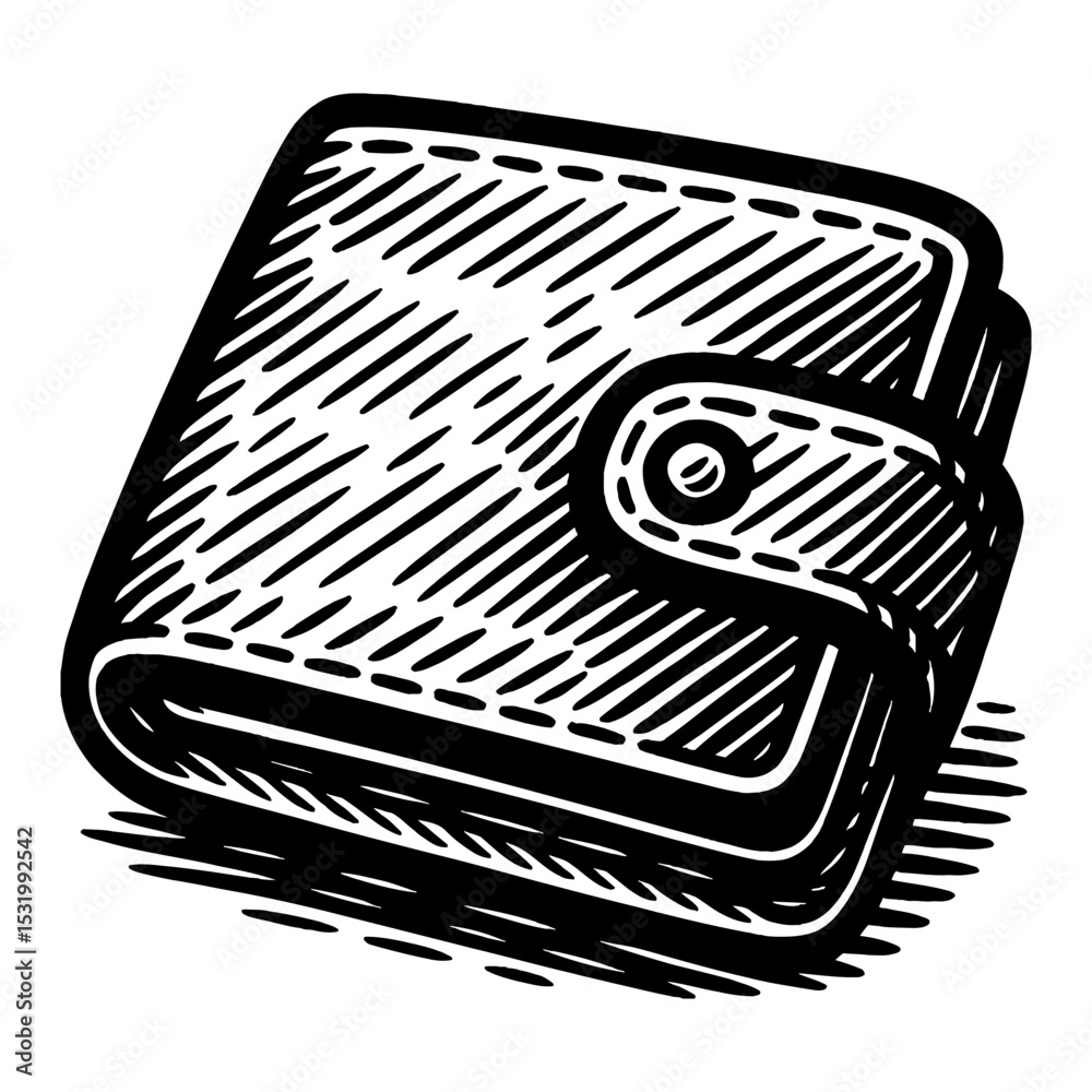 Wallet Black and White Outline Line Art Drawing Style of Wallet with a ...