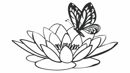 Poster - A beautiful butterfly resting gently on a water lily flower with intricate petal details and wing patterns created with generated ai