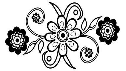 Aufkleber - Floral arrangement with stylized flowers leaves and swirls in black and white design element vector art created with generated ai