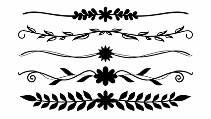 Aufkleber - Illustration of five decorative dividers with floral and leaf elements design set in black and white color created with generated ai