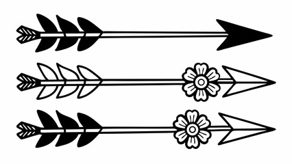 Poster - Three decorative arrows with floral accents and stylized feather fletching designs in black and white created with generated ai