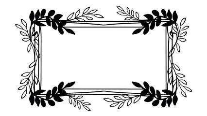 Aufkleber - Rectangular frame adorned with stylized leaves and branches in black and white illustration style art created with generated ai