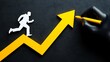 © Stock Shop - A businessman sprints up a yellow growth arrow, charted by a gloved hand