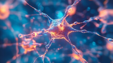 Poster - Microscopic View of Neuron Cells Forming a Neural Network Illustrating Brain Signal Transmission, Human Neurology, Mental Impulse Communication, and Intelligence Pathways in Scientific Neurobiology Re