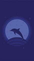 Poster - Artistic illustration of a leaping dolphin under a moonlit sky suitable for designs