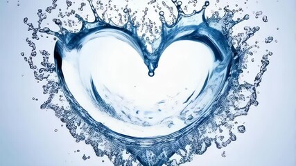 Poster - Water splash in heart shape on bright background creates dynamic, liquid, abstract motion art. Perfect for Valentines Day.