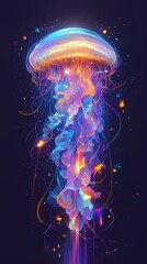 Wall Mural - neon rainbow space jellyfish illustration poster background