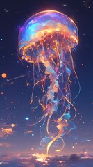 Wall Mural - neon rainbow space jellyfish illustration poster background